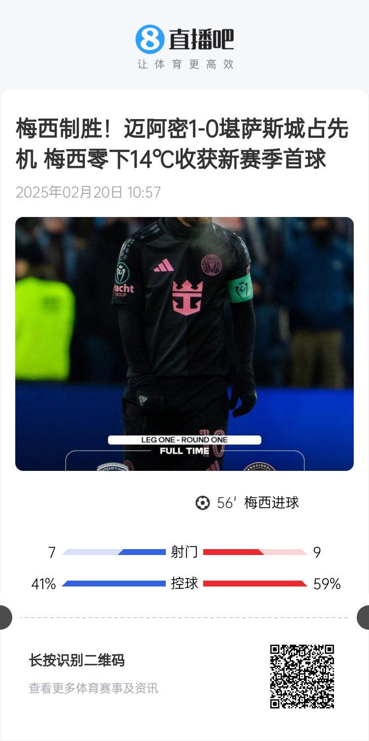  冰火兩重！梅西上一場-14℃進球，本場美職聯(lián)21°C
