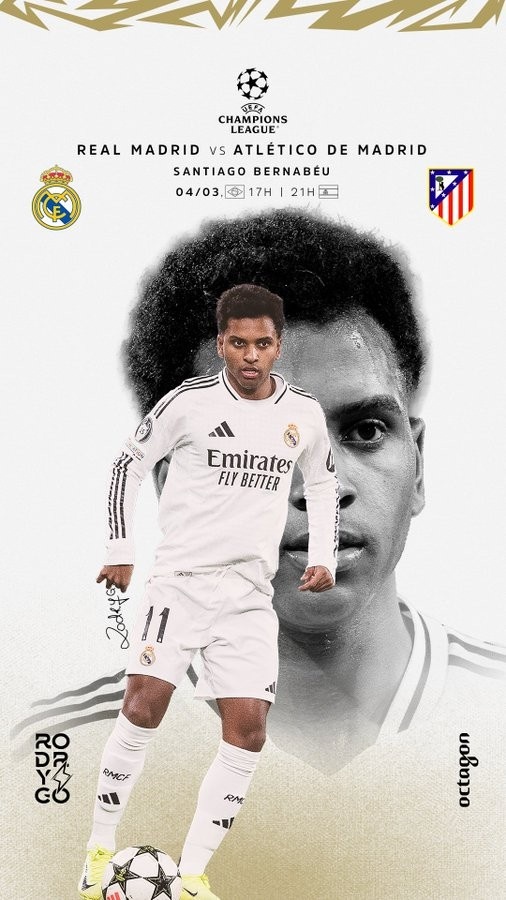  歐冠馬德里德比！羅德里戈曬個人海報：伯納烏見，HALA MADRID