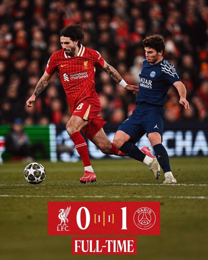  90分鐘戰(zhàn)報(bào)-利物浦0-1巴黎總分1-1進(jìn)加時 登貝萊破門裁判引爭議