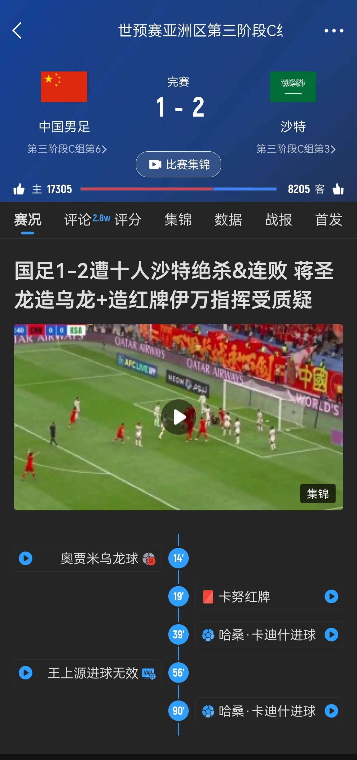  今天什么劇本？首戰(zhàn)沙特也是半場(chǎng)紅牌+蔣光太傷退，最后國(guó)足被翻