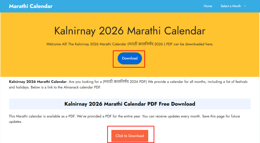 Kalnirnay 2026 Marathi Calendar PDF Free Download